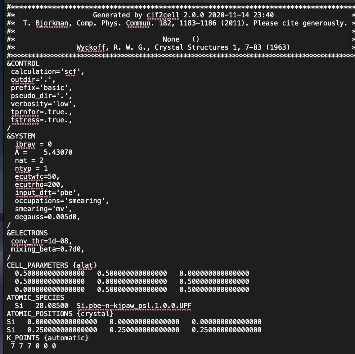 Quantum Espresso Input File Sections Navid Haghmoradi